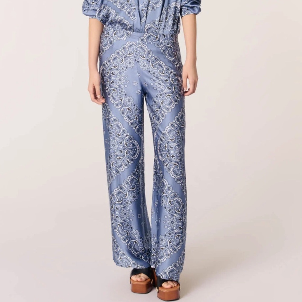 Maje Blue Bandana Flowing Patterned Trousers - Size 34 New with Tags!